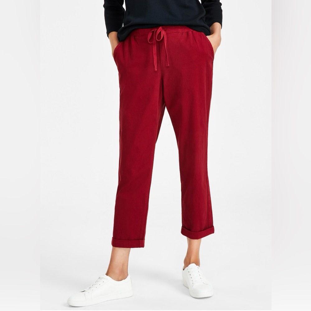 NEW STYLE & CO Pulled On Cuffed Pants Scarlet Crush Mid Rise Sz. Small